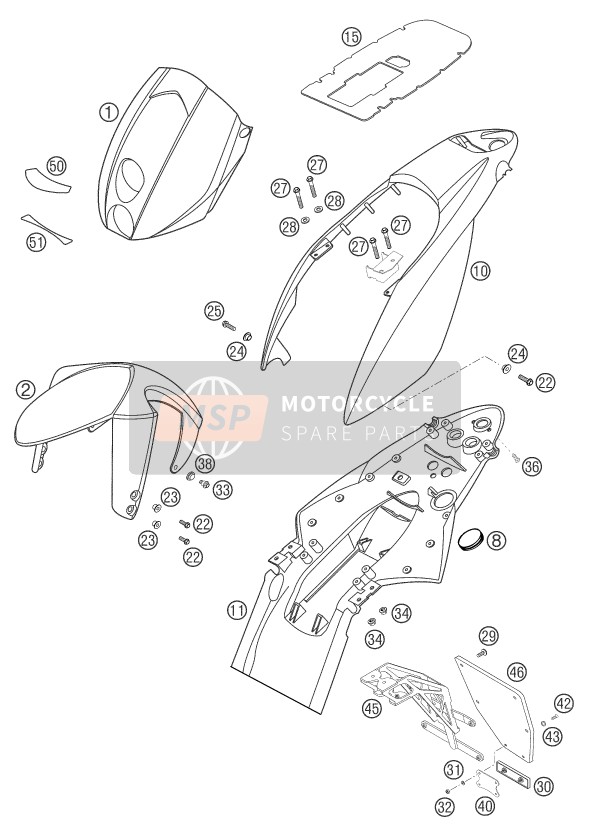 58708015100, Number Plate Carrier Duke 2000, KTM, 1