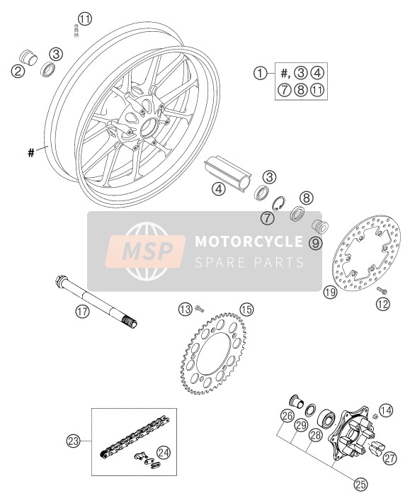 KTM 640 DUKE II BLACK GB 2003 Rueda trasera para un 2003 KTM 640 DUKE II BLACK GB