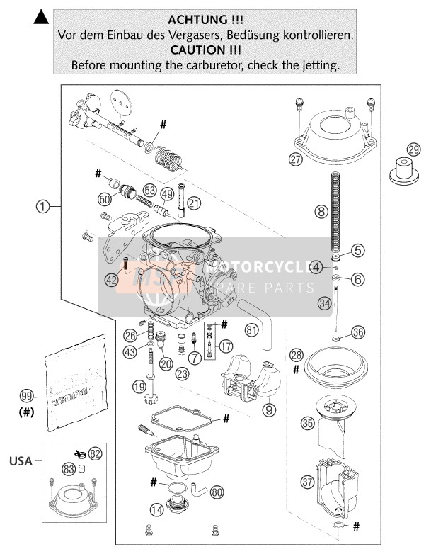 KTM 640 DUKE II BLACK Europe 2004 Carburateur pour un 2004 KTM 640 DUKE II BLACK Europe