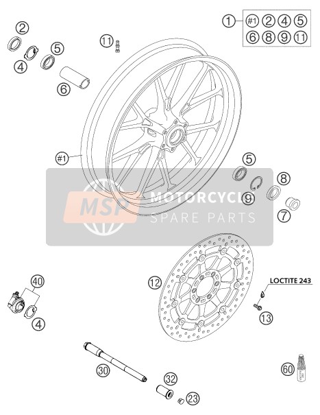 KTM 640 DUKE II BLACK GB 2004 Front Wheel for a 2004 KTM 640 DUKE II BLACK GB