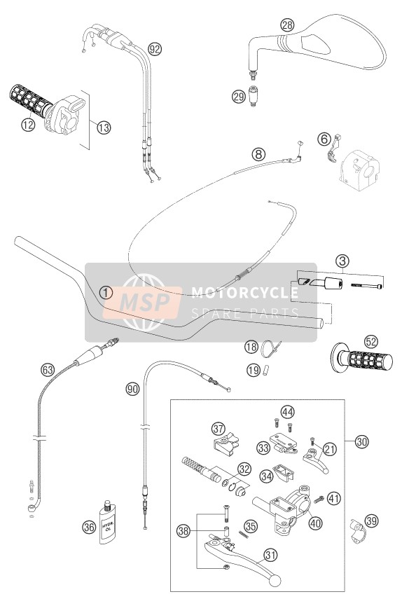 KTM 640 DUKE II BLACK GB 2004 Guidon, Les contrôles pour un 2004 KTM 640 DUKE II BLACK GB