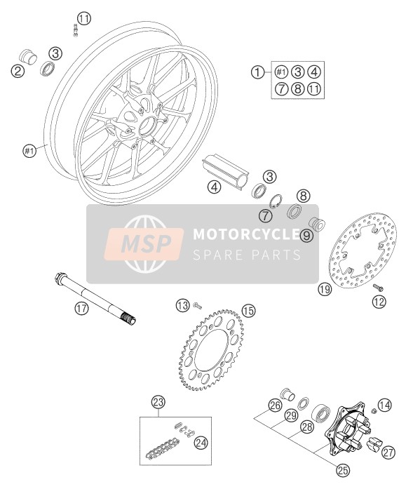 KTM 640 DUKE II BLACK GB 2004 Roue arrière pour un 2004 KTM 640 DUKE II BLACK GB