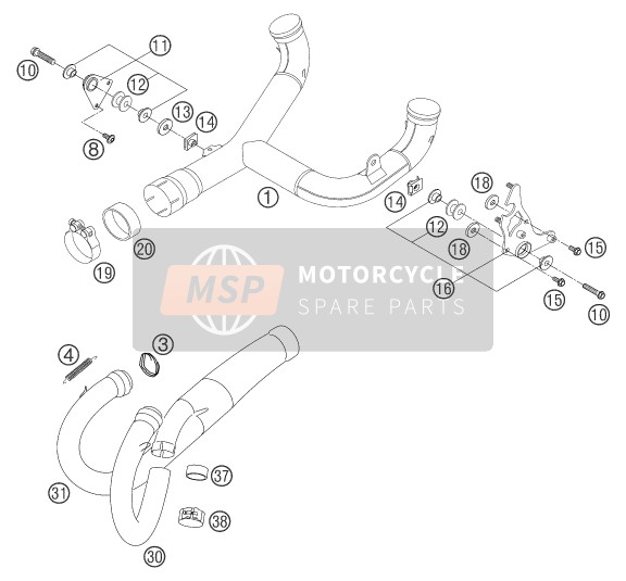 KTM 640 DUKE II BLACK Europe 2005 Exhaust System for a 2005 KTM 640 DUKE II BLACK Europe