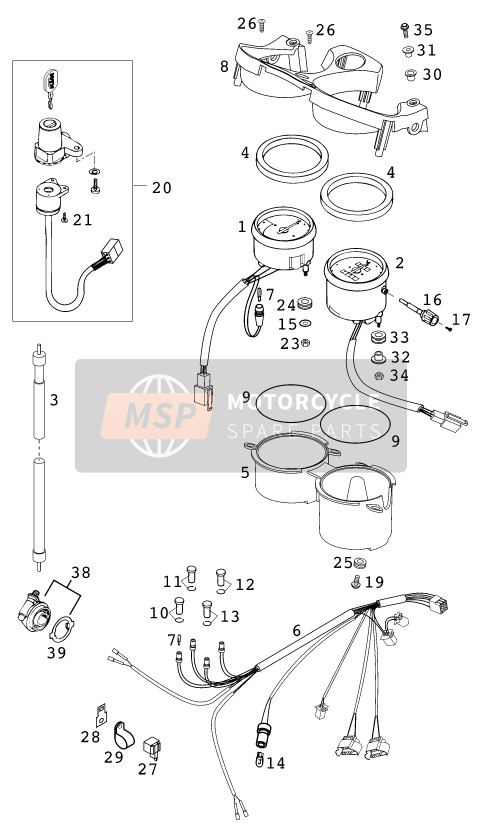 KTM 640 DUKE II LIME GB 2000 Instruments / Système de verrouillage pour un 2000 KTM 640 DUKE II LIME GB