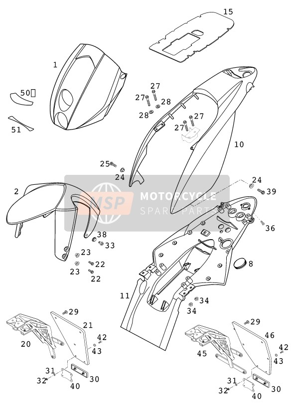 KTM 640 DUKE II LIME Europe 2000 Mask, Fenders for a 2000 KTM 640 DUKE II LIME Europe