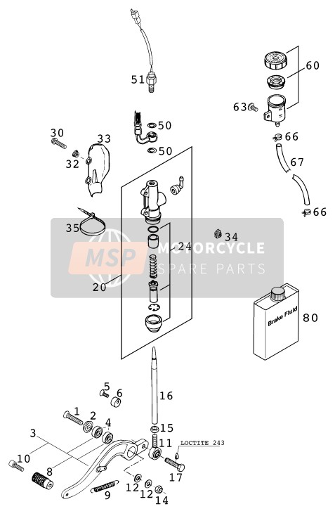 KTM 640 DUKE II LIME GB 2000 Controllo freno posteriore per un 2000 KTM 640 DUKE II LIME GB