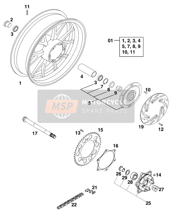 KTM 640 DUKE II LIME Europe 2000 Rear Wheel for a 2000 KTM 640 DUKE II LIME Europe