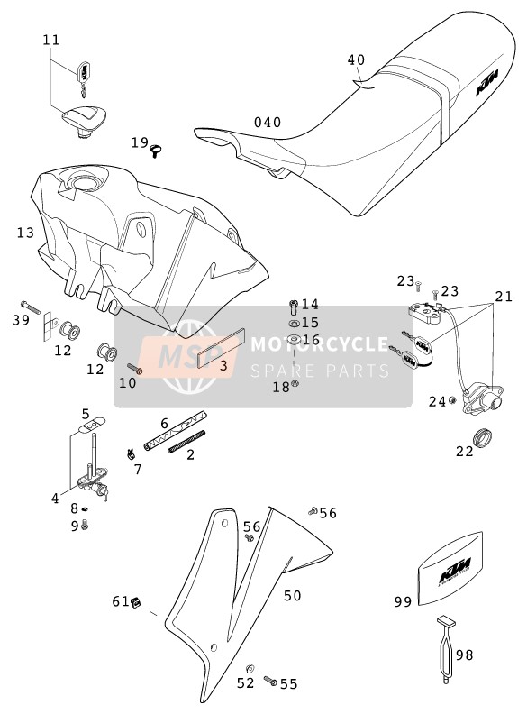 KTM 640 DUKE II LIME Australia 2001 Tank, Seat for a 2001 KTM 640 DUKE II LIME Australia