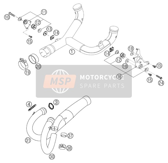 KTM 640 DUKE II ORANGE Europe 2002 Exhaust System for a 2002 KTM 640 DUKE II ORANGE Europe