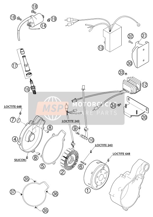 KTM 640 DUKE II ORANGE GB 2002 Ignition System for a 2002 KTM 640 DUKE II ORANGE GB