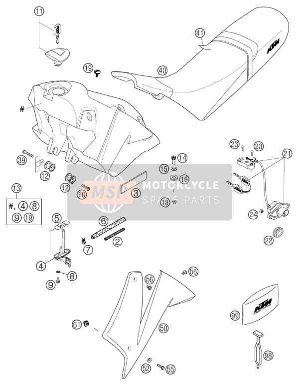 KTM 640 DUKE II ORANGE GB 2002 Tank, Seat for a 2002 KTM 640 DUKE II ORANGE GB