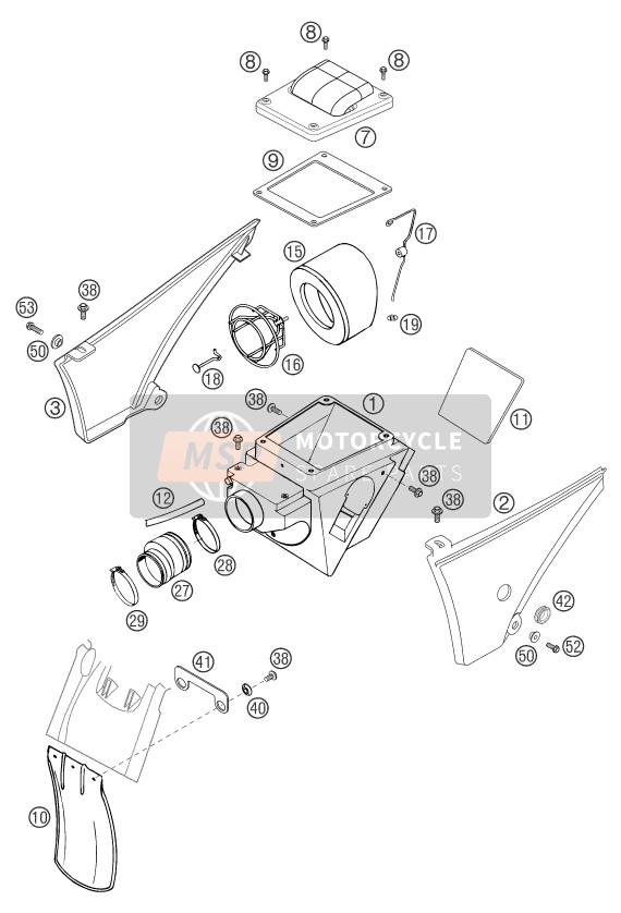 KTM 640 DUKE II ORANGE Europe 2003 Air Filter for a 2003 KTM 640 DUKE II ORANGE Europe