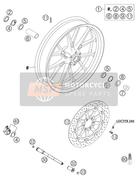 KTM 640 DUKE II ORANGE GB 2003 Front Wheel for a 2003 KTM 640 DUKE II ORANGE GB