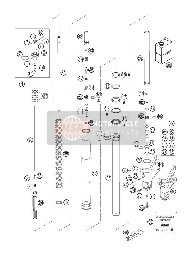 KTM 640 DUKE II RED GB 2005 Front Fork Disassembled for a 2005 KTM 640 DUKE II RED GB