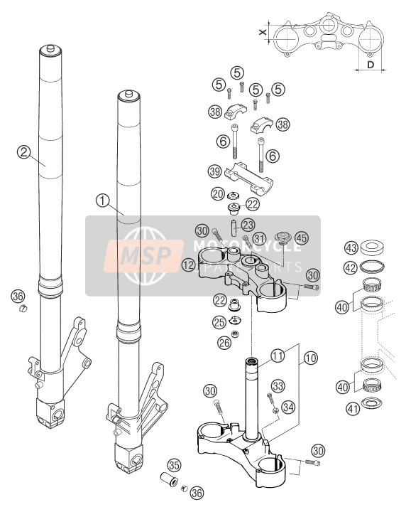 KTM 640 DUKE II RED GB 2005 Front Fork, Triple Clamp for a 2005 KTM 640 DUKE II RED GB