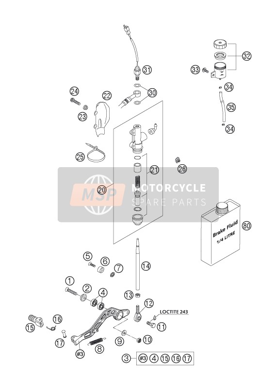 KTM 640 DUKE II RED Europe 2005 STEUERUNG BREMSE HINTEN für ein 2005 KTM 640 DUKE II RED Europe