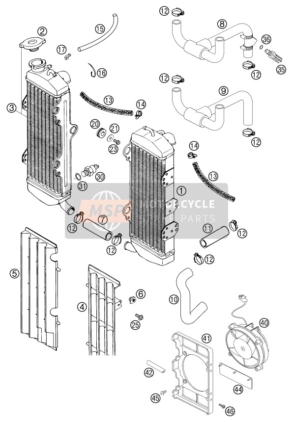 KTM 640 DUKE II SCHWARZ USA 2002 Cooling System for a 2002 KTM 640 DUKE II SCHWARZ USA