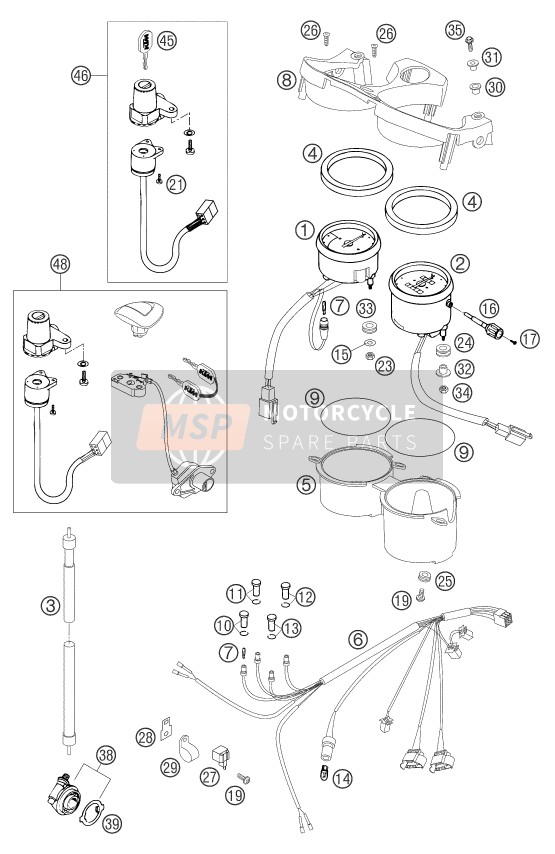 KTM 640 DUKE II YELLOW Europe 2004 Instrumenten / Slotsysteem voor een 2004 KTM 640 DUKE II YELLOW Europe