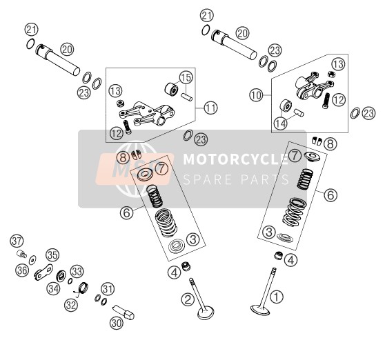 KTM 640 DUKE II YELLOW Europe 2004 VENTILTRIEB für ein 2004 KTM 640 DUKE II YELLOW Europe