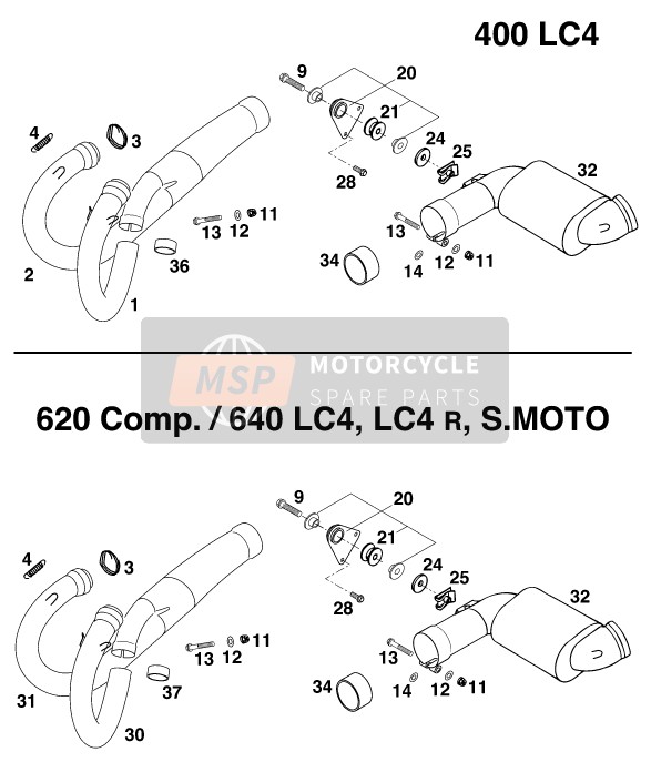 KTM 640 LC-4 Super-Moto Europe 1999 Exhaust System for a 1999 KTM 640 LC-4 Super-Moto Europe