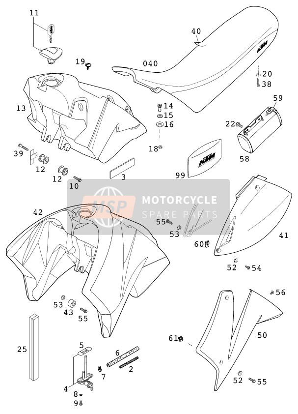 KTM 640 LC4-E Great Britain 2000 Tank, Seat for a 2000 KTM 640 LC4-E Great Britain