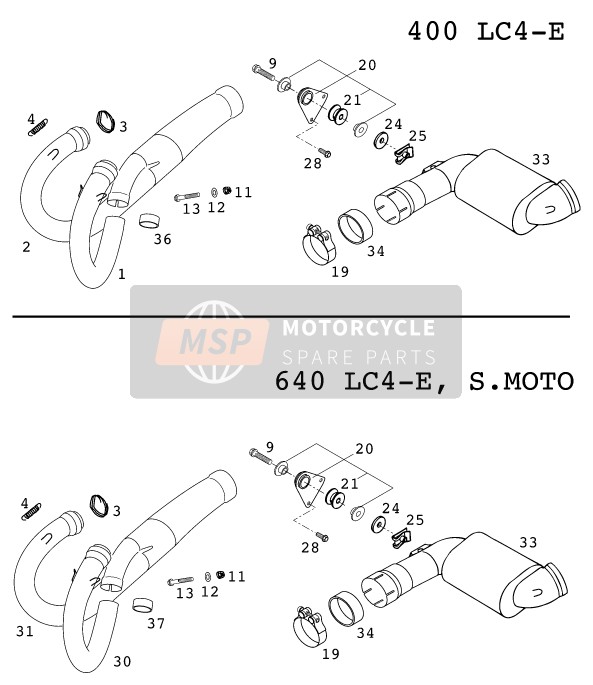 KTM 640 LC4-E Europe 2001 Exhaust System for a 2001 KTM 640 LC4-E Europe