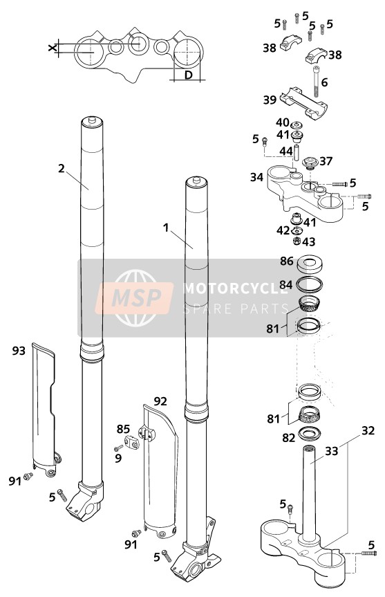 KTM 640 LC4-E Europe (2) 2001 Front Fork, Triple Clamp for a 2001 KTM 640 LC4-E Europe (2)