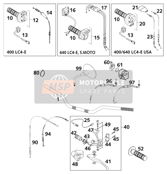 KTM 640 LC4-E Europe 2001 Handlebar, Controls for a 2001 KTM 640 LC4-E Europe