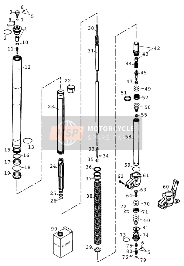 KTM 640 LC4-E Six days Europe 2000 Front Fork Disassembled for a 2000 KTM 640 LC4-E Six days Europe