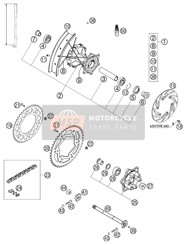 KTM 640 LC4-E STAHLBLAU Europe 2002 Hinterrad für ein 2002 KTM 640 LC4-E STAHLBLAU Europe