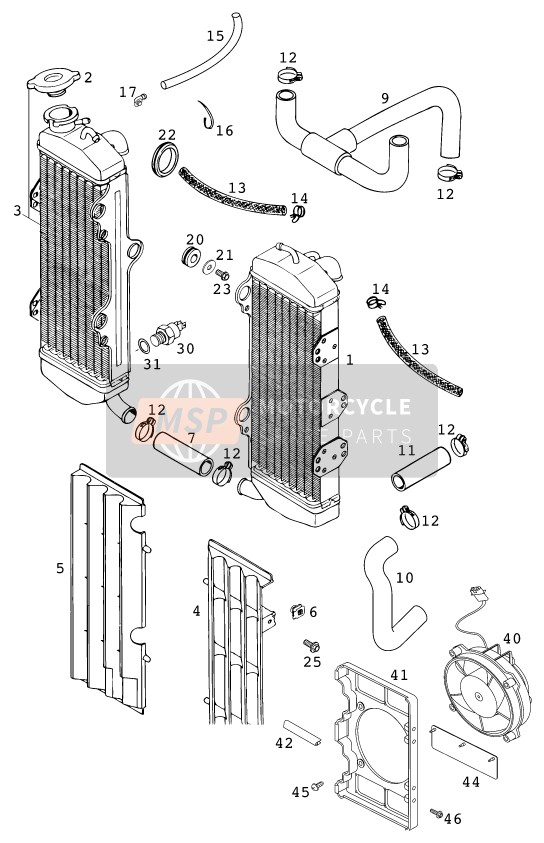 KTM 640 LC4-E SUPER-MOTO Europe 2000 Cooling System for a 2000 KTM 640 LC4-E SUPER-MOTO Europe