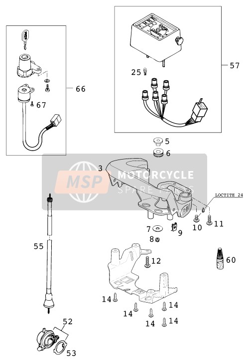 KTM 640 LC4-E Super-Moto USA 2000 Instrumenten / Slotsysteem voor een 2000 KTM 640 LC4-E Super-Moto USA