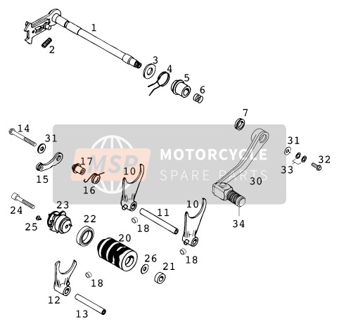 KTM 640 LC4-E Super-Moto USA 2000 Schakelmechanisme voor een 2000 KTM 640 LC4-E Super-Moto USA