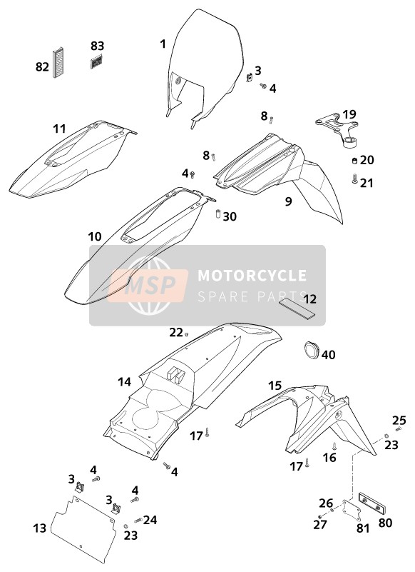 KTM 640 LC4-E SUPER MOTO Australia 2001 ABDECKUNG, KOTFLÜGEL für ein 2001 KTM 640 LC4-E SUPER MOTO Australia