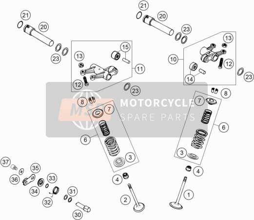 KTM 640 LC4 ENDURO ORANGE Europe 2005 Azionamento della valvola per un 2005 KTM 640 LC4 ENDURO ORANGE Europe