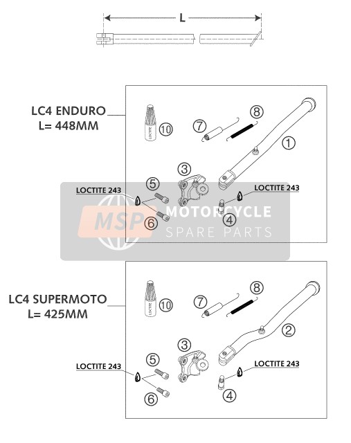 KTM 640 LC4 SUPERMOTO BLACK GB 2004 Côté / Béquille centrale pour un 2004 KTM 640 LC4 SUPERMOTO BLACK GB