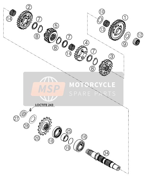 KTM 640 LC4 SUPERMOTO BLACK Europe 2004 Transmission II - Counter Shaft for a 2004 KTM 640 LC4 SUPERMOTO BLACK Europe