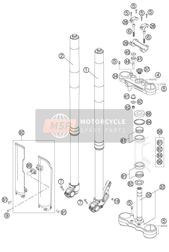 KTM 640 LC4 SUPERMOTO BLACK Europe 2006 Front Fork, Triple Clamp for a 2006 KTM 640 LC4 SUPERMOTO BLACK Europe