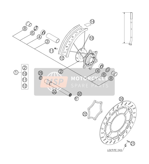 KTM 640 LC4 SUPERMOTO BLACK AU, GB 2006 Front Wheel for a 2006 KTM 640 LC4 SUPERMOTO BLACK AU, GB