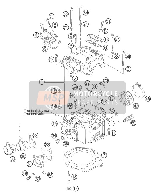 KTM 640 LC4 SUPERMOTO ORANGE GB 2004 Cylinder Head for a 2004 KTM 640 LC4 SUPERMOTO ORANGE GB