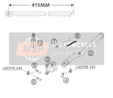 KTM 640 LC4 SUPERMOTO ORANGE AU, GB 2005 Lado / Caballete central para un 2005 KTM 640 LC4 SUPERMOTO ORANGE AU, GB