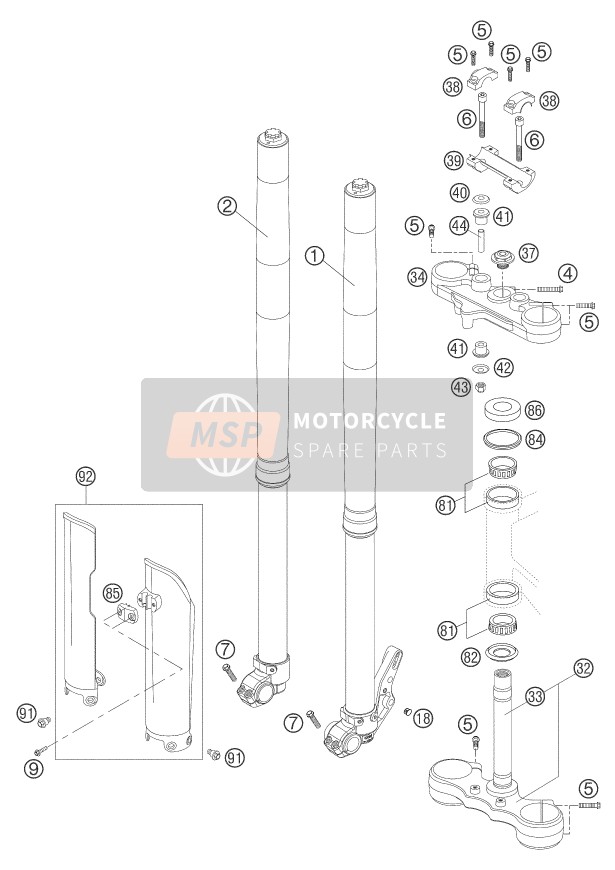 KTM 640 LC4 SUPERMOTO PRESTIGE AU, GB 2004 Front Fork, Triple Clamp for a 2004 KTM 640 LC4 SUPERMOTO PRESTIGE AU, GB