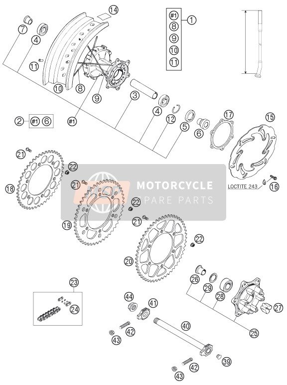 KTM 640 LC4 SUPERMOTO WHITE Europe 2005 Rueda trasera para un 2005 KTM 640 LC4 SUPERMOTO WHITE Europe