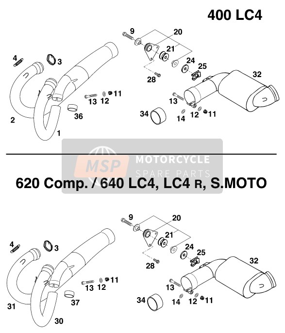 KTM 640 LC 4 Europe 1999 Système d'échappement pour un 1999 KTM 640 LC 4 Europe