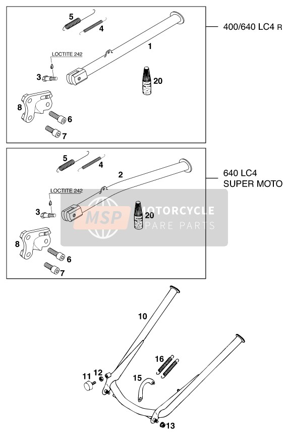 KTM 640 LC 4 Europe 1999 Side / Centre Stand for a 1999 KTM 640 LC 4 Europe