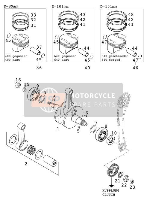 KTM 640 LC 4 Australia 1998 Cigüeñal, Pistón para un 1998 KTM 640 LC 4 Australia