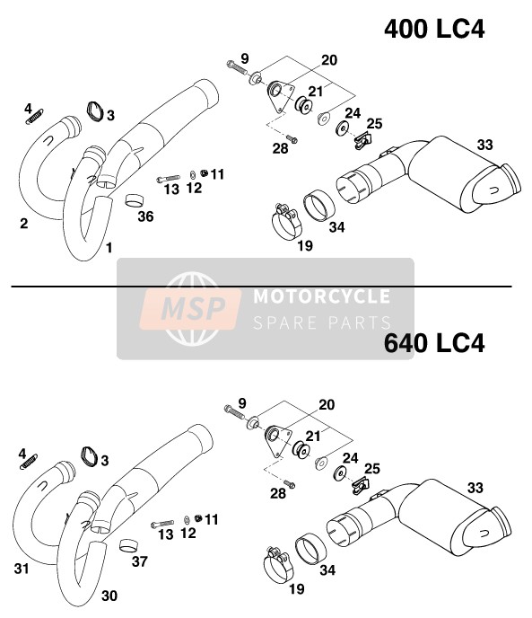 KTM 640 LC 4 USA 2000 Exhaust System for a 2000 KTM 640 LC 4 USA