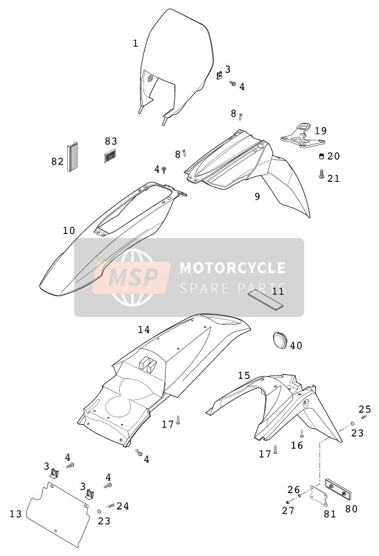 KTM 640 LC 4 USA 2000 Mask, Fenders for a 2000 KTM 640 LC 4 USA