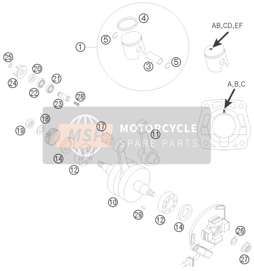 KTM 65 SX Europe 2008 Crankshaft, Piston for a 2008 KTM 65 SX Europe