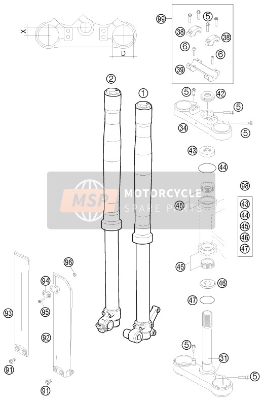 KTM 65 XC USA 2008 Front Fork, Triple Clamp for a 2008 KTM 65 XC USA